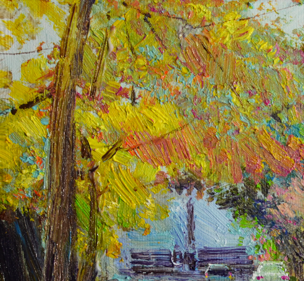 EOPL] JAY JACK JUNG (B. 1955) Original Artwork - Impressionism Autumn Street Landscape Painting