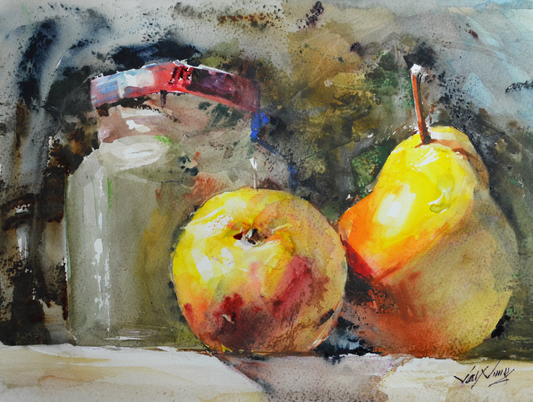 EOPT] JAY JACK JUNG (B. 1955) Original Artwork - Jar with Fruits Still Life Painting