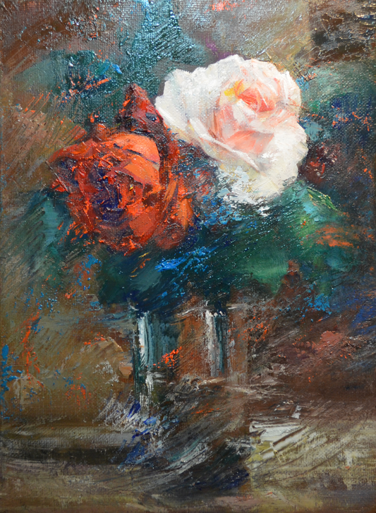 EOPR] JAY JACK JUNG (B. 1955) Original Artwork - Impressionism Rose Flower Vase Still Life Painting