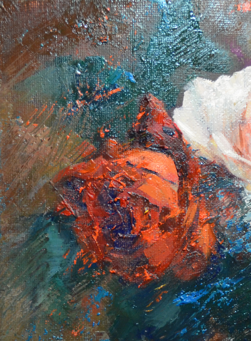 EOPR] JAY JACK JUNG (B. 1955) Original Artwork - Impressionism Rose Flower Vase Still Life Painting