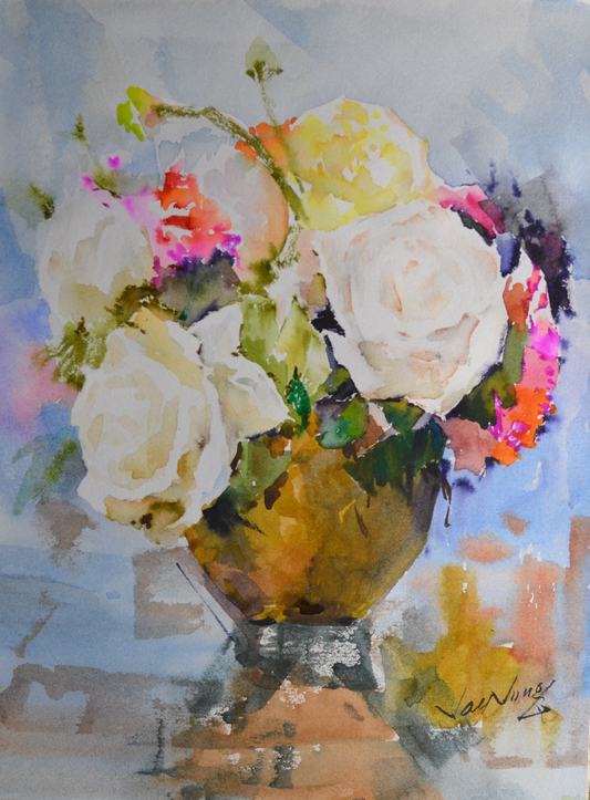 EOPR] JAY JACK JUNG (B. 1955) Original Artwork - Impressionism Flower Vase Still Life Painting