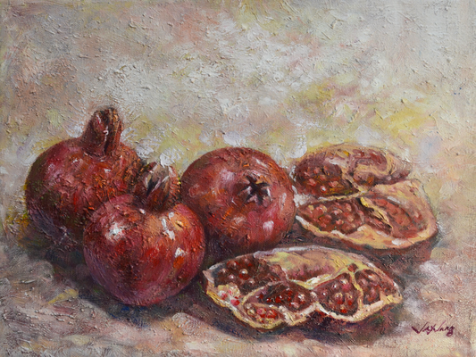 EOPT] JAY JACK JUNG (B. 1955) Original Artwork - Impressionism Fresh Fruits Pomegranate Still Life Painting