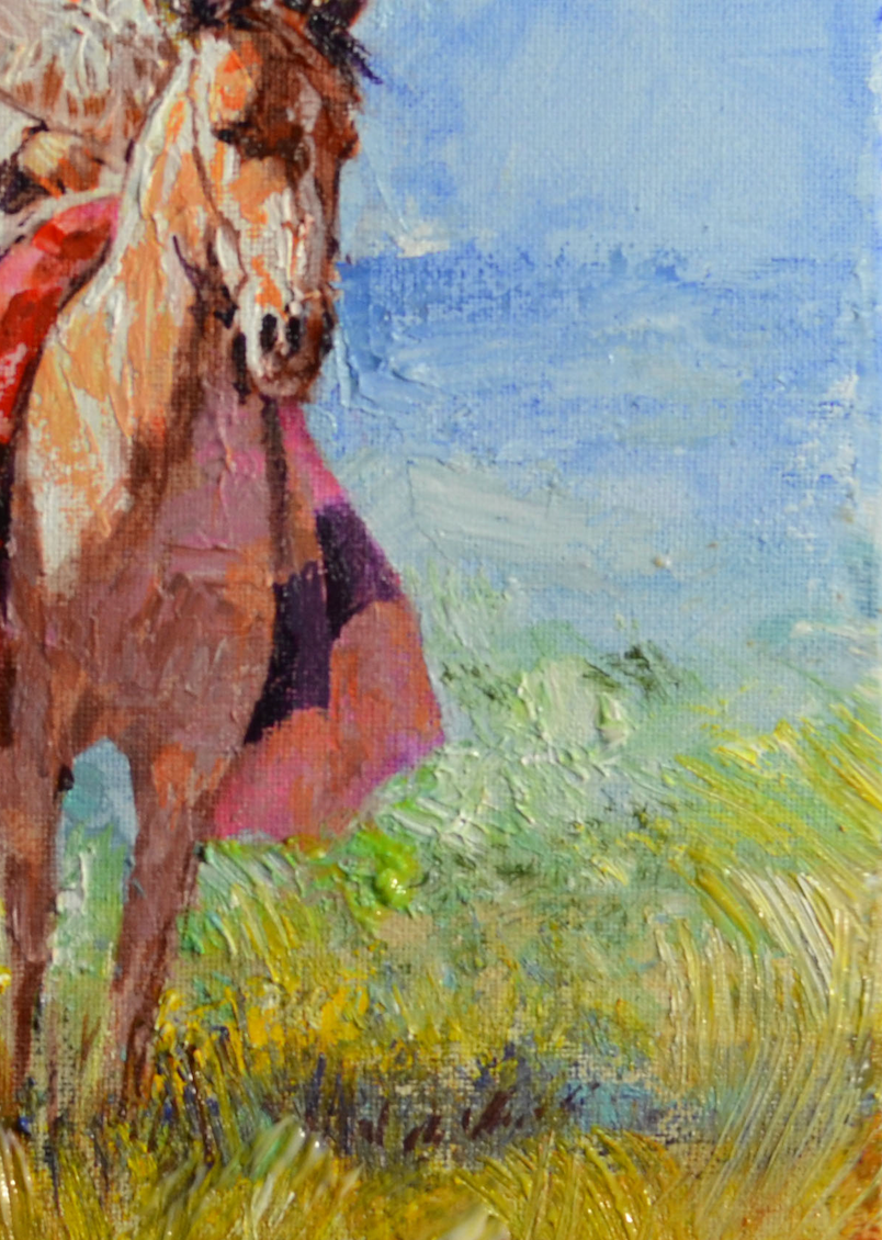 EOPW] JAY JACK JUNG (B. 1955) Original Artwork - Expressionism Native American Indian Warrior on Horse Painting