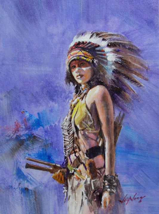 EOPW] JAY JACK JUNG (B. 1955) Original Artwork - Expressionism Native American Indian Warrior Painting