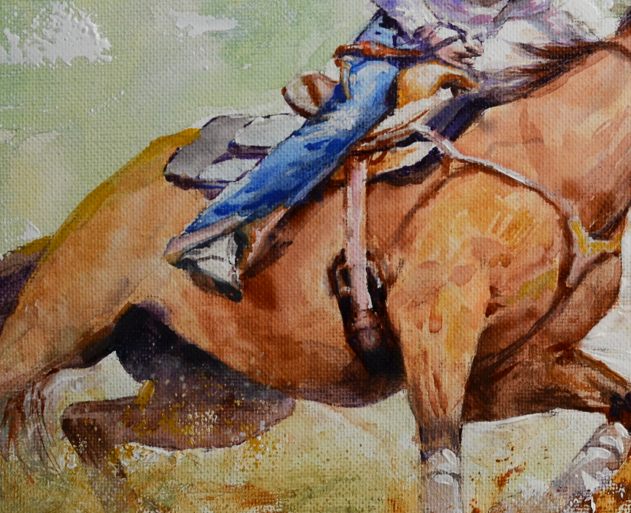 EOPW] JAY JACK JUNG (B. 1955) Original Artwork - Expressionism Cowgirl Riding Horse Painting