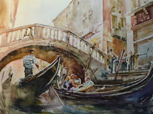 EOPL] JAY JACK JUNG (B. 1955) Original Artwork - Impressionism Venice Italy Landscape Watercolor Painting