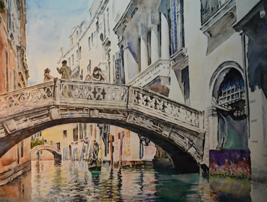 EOPL] JAY JACK JUNG (B. 1955) Original Artwork - Realism Venice Italy Landscape Watercolor Painting