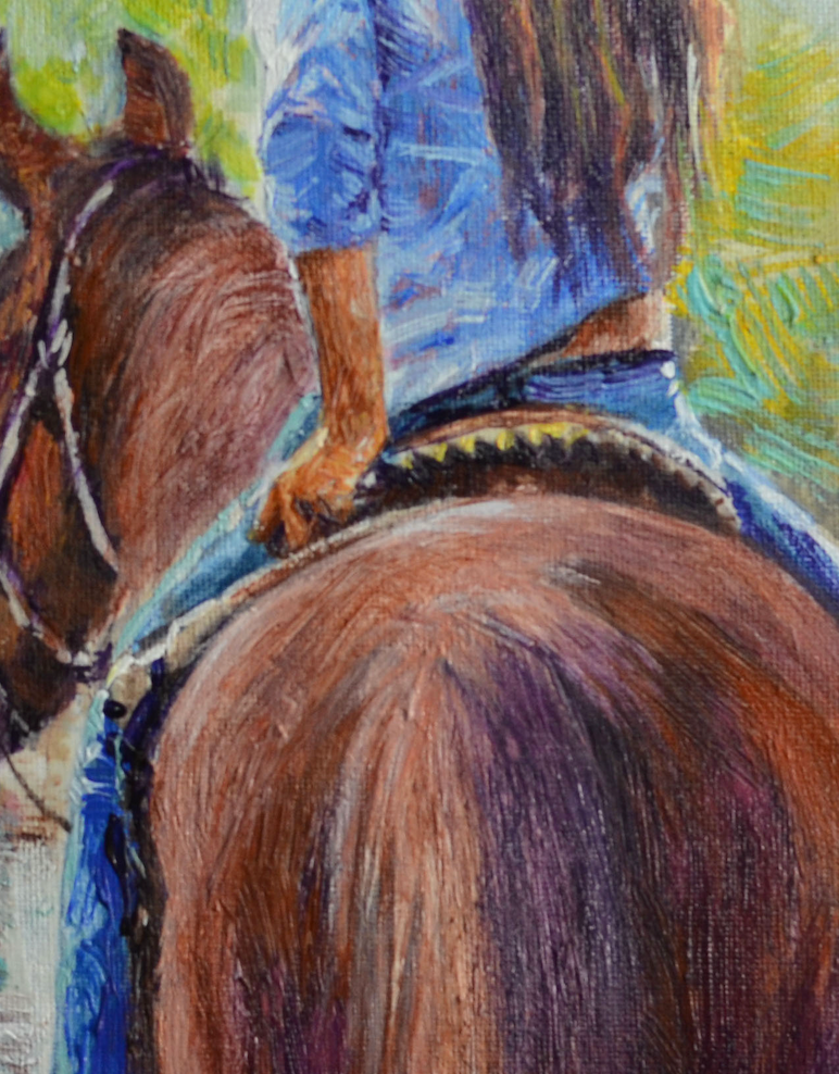 EOPW] JAY JACK JUNG (B. 1955) Original Artwork - Impressionism Cowgirl on Horse Painting