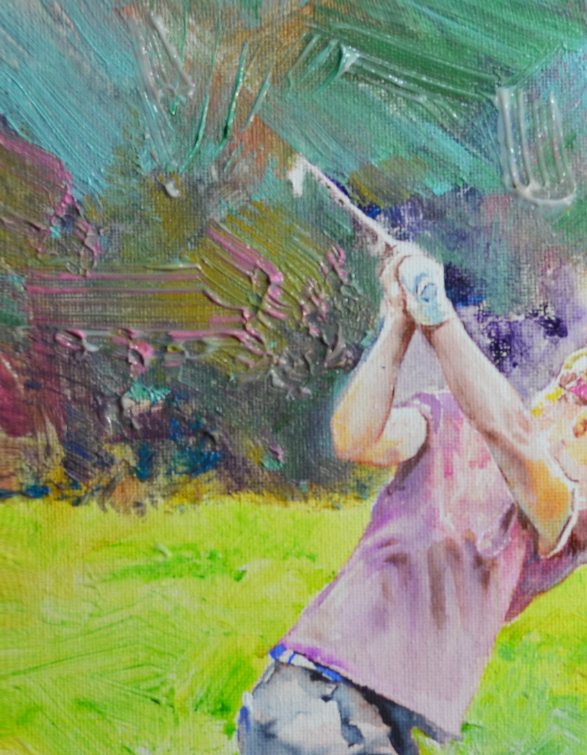 EOPF] JAY JACK JUNG (B. 1955) Original Artwork - Expressionism Lady Golfer Swinging Painting