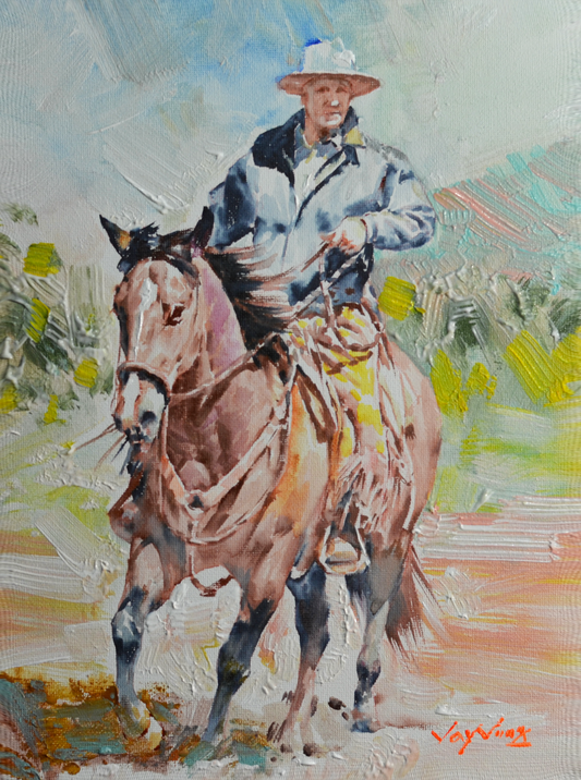 EOPW] JAY JACK JUNG (B. 1955) Original Artwork - Expressionism Cowboy Riding Horse Painting