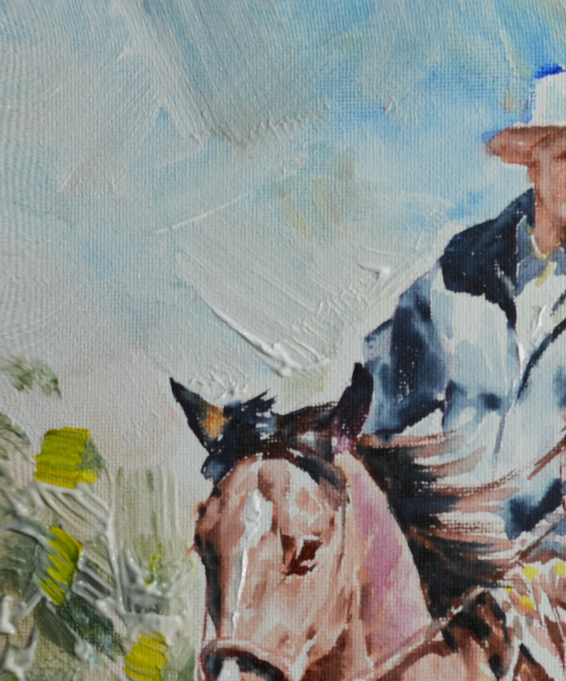 EOPW] JAY JACK JUNG (B. 1955) Original Artwork - Expressionism Cowboy Riding Horse Painting