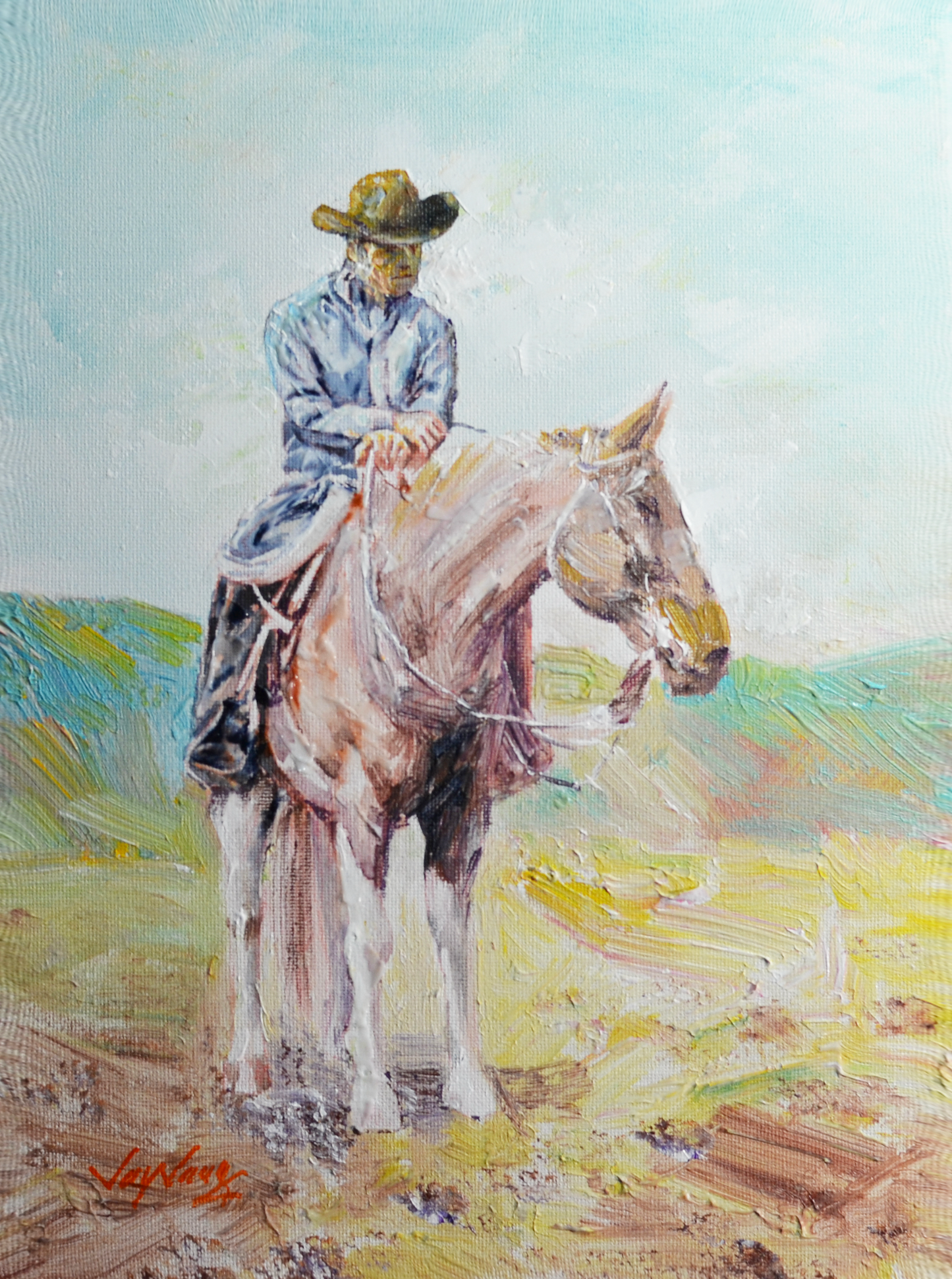 EOPW] JAY JACK JUNG (B. 1955) Original Artwork - Expressionism Cowboy On Horse Painting