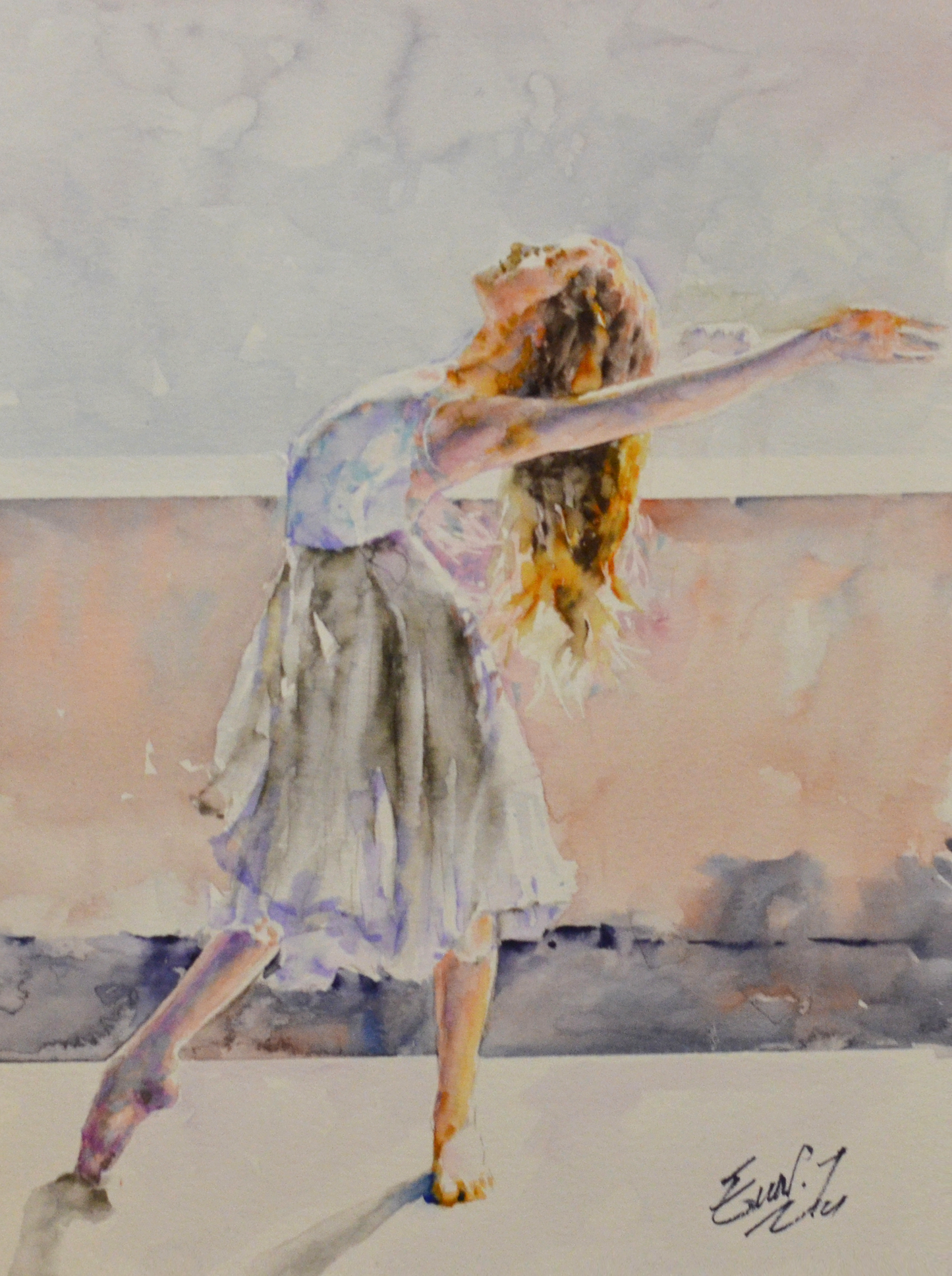 EOPF] EUN - Original Painting - Expressionism Ballerina Figure Watercolor Painting