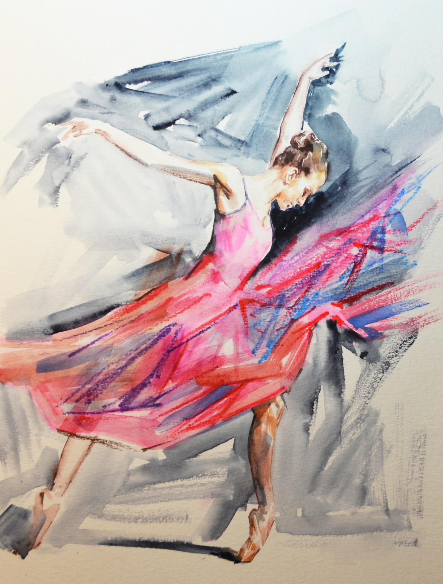 EOPF] EUN - Original Painting - Expressionism Ballerina Figure Watercolor Painting