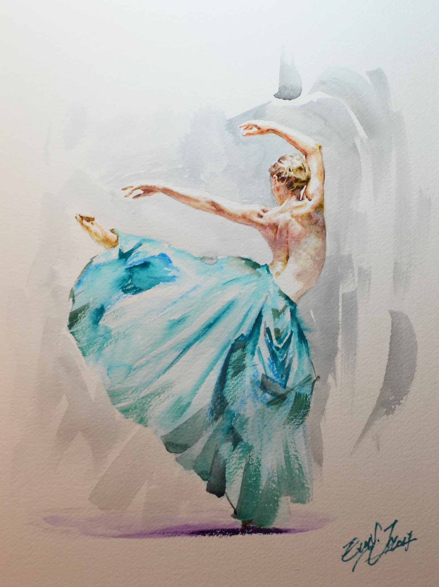 EOPF] EUN - Original Painting - Expressionism Ballerina Figure Watercolor Painting