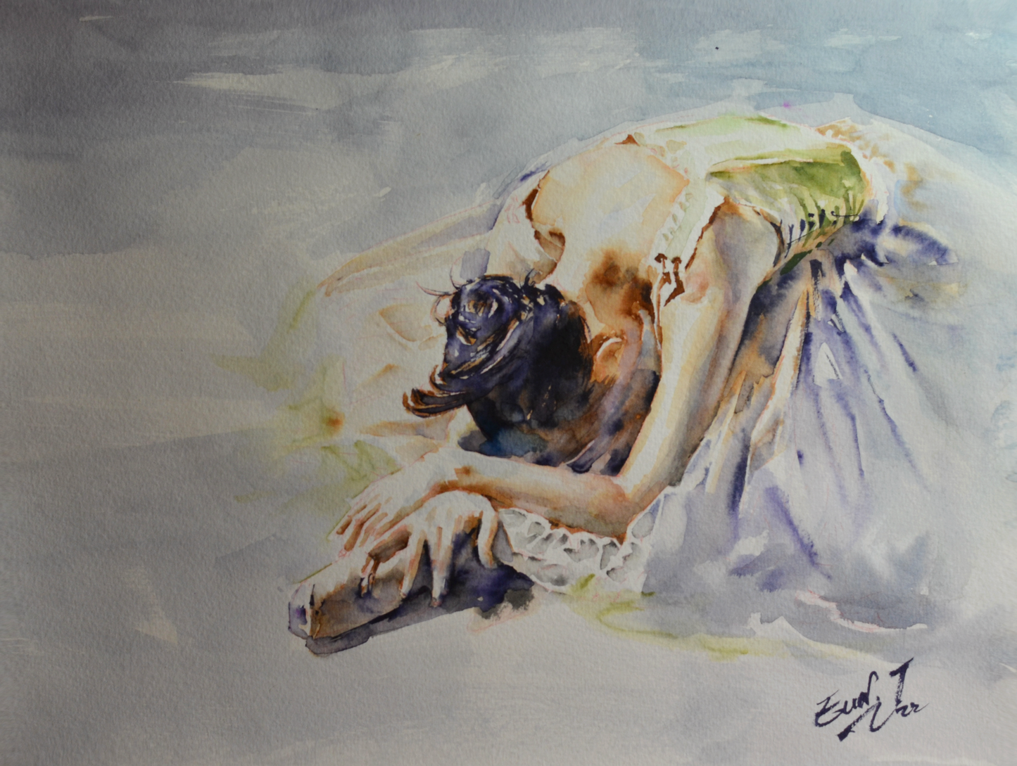 EOPF] EUN - Original Painting - Expressionism Ballerina Figure Watercolor Painting