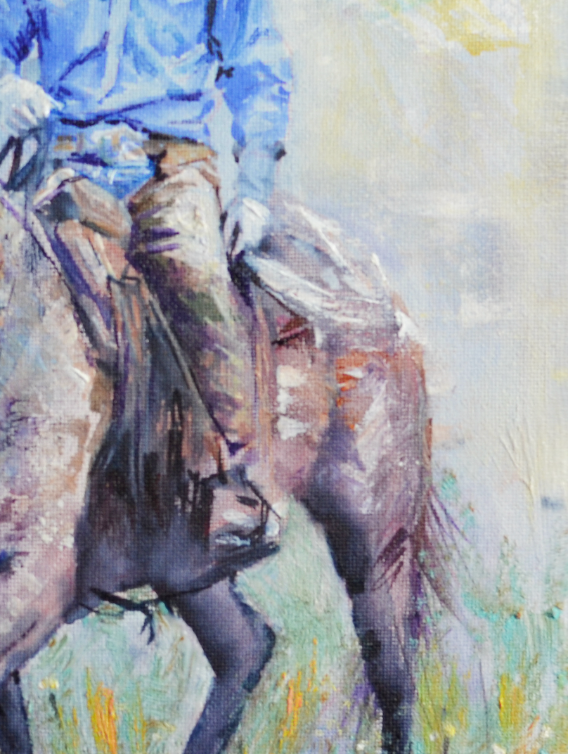 EOPW] JAY JACK JUNG (B. 1955) Original Artwork - Expressionism Cowboy Riding Horse Painting