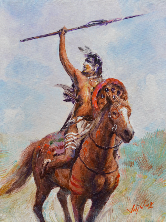 EOPW] JAY JACK JUNG (B. 1955) Original Artwork - Expressionism Native American Indian Warrior on Horse Painting