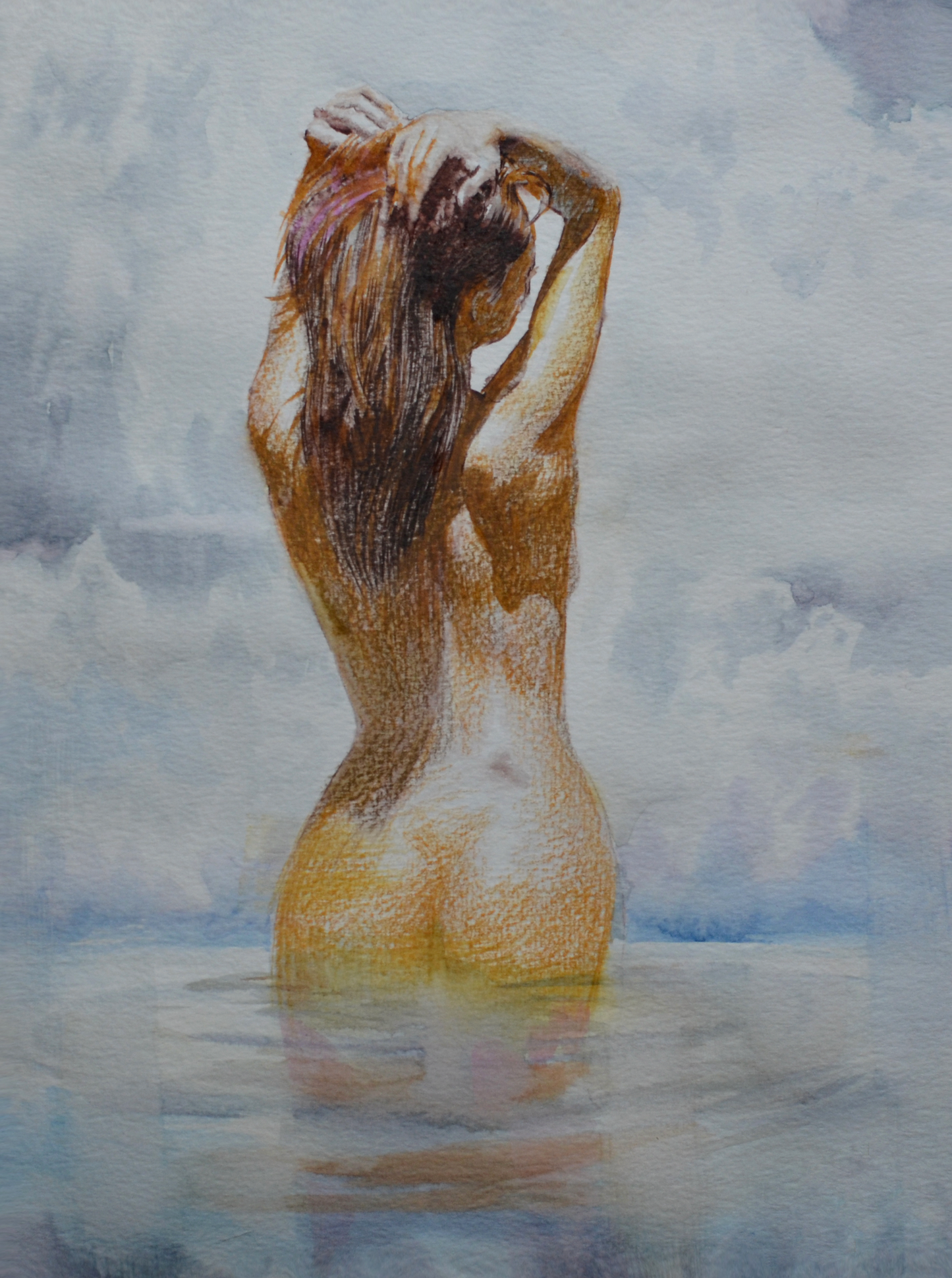 EOPN] JAE - Original Painting - Expressionism Nude Model Figure Watercolor Painting