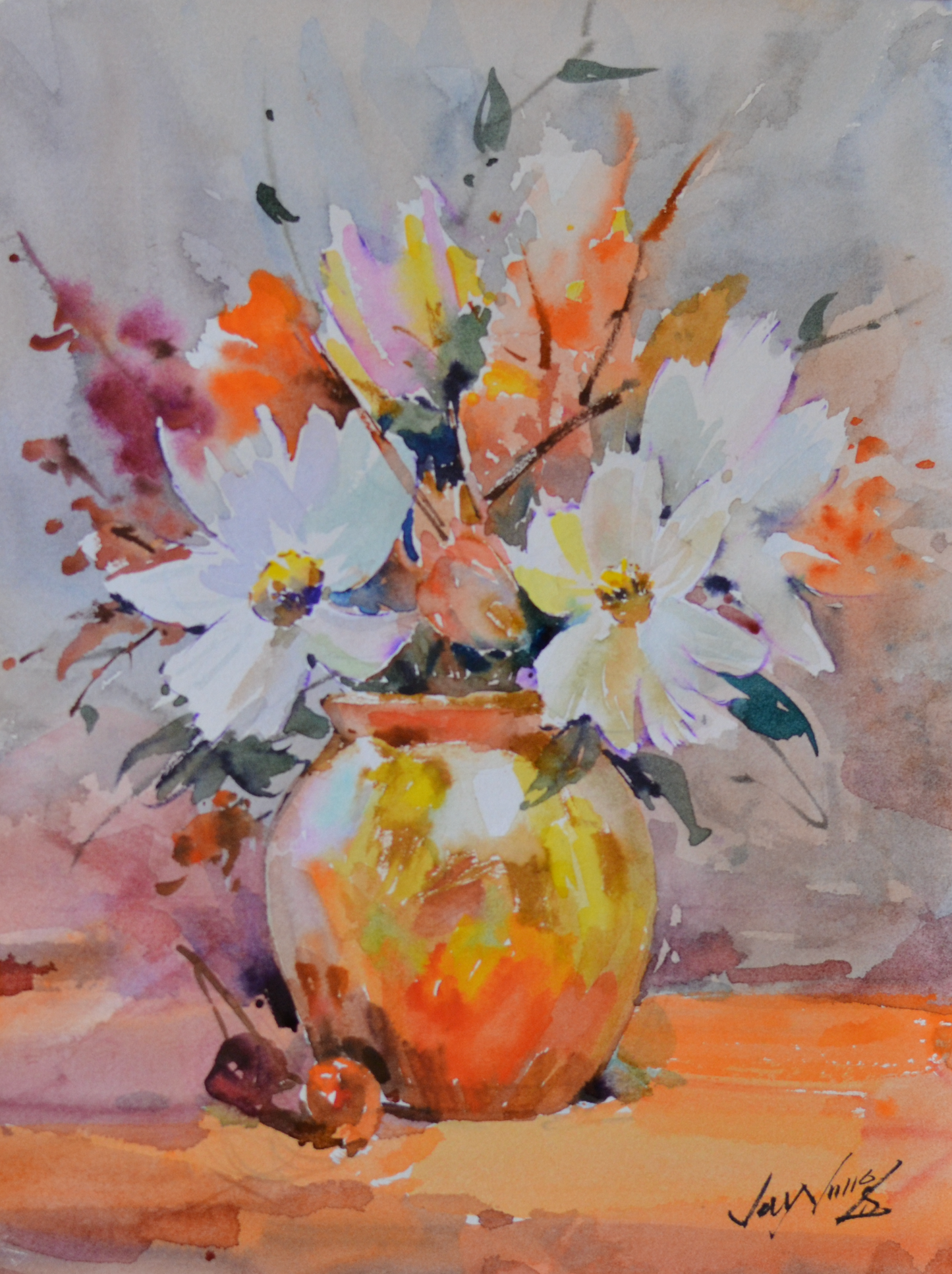 EOPR] JAY JACK JUNG (B. 1955) Original Artwork - Impressionism Flower Vase Still Life Painting