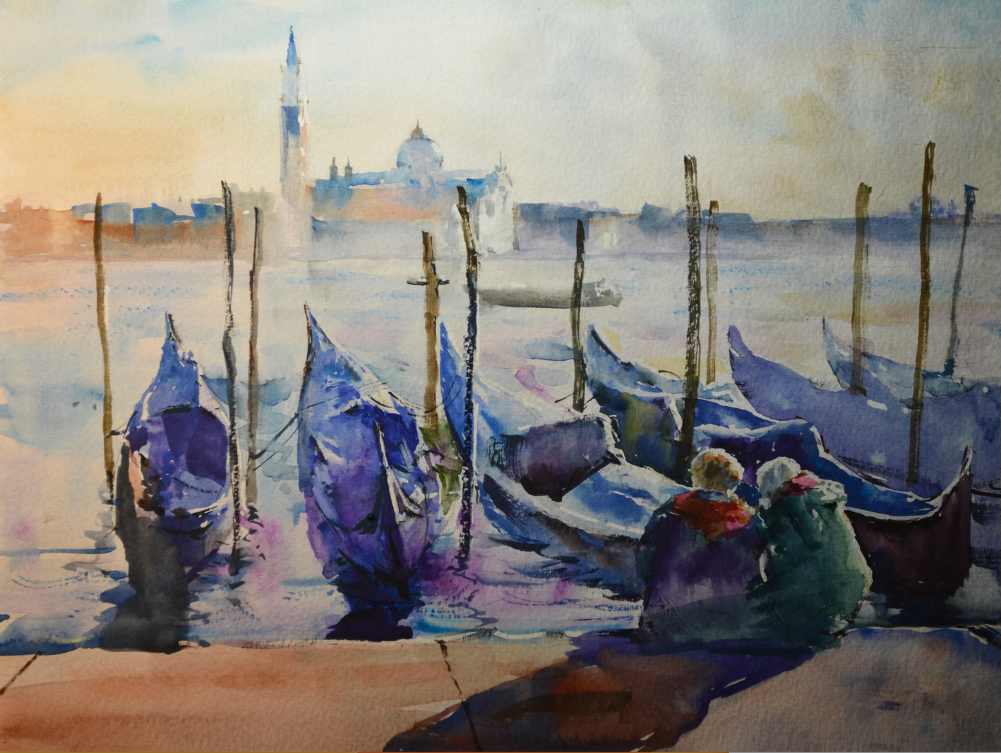 EOPL] JAY JACK JUNG (B. 1955) Original Artwork - Impressionism Venice Italy Landscape Watercolor Painting