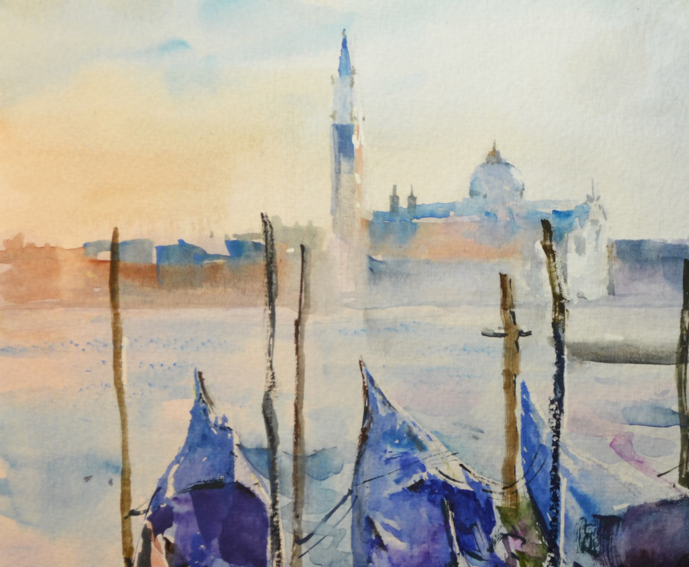 EOPL] JAY JACK JUNG (B. 1955) Original Artwork - Impressionism Venice Italy Landscape Watercolor Painting