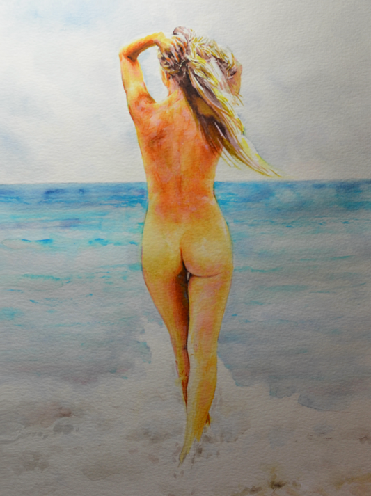 EOPN] JAE - Original Painting - Realism Nude Model Figure Watercolor Painting