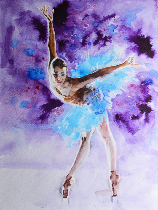 EOPF] EUN - Original Painting - Expressionism Ballerina Figure Watercolor Painting