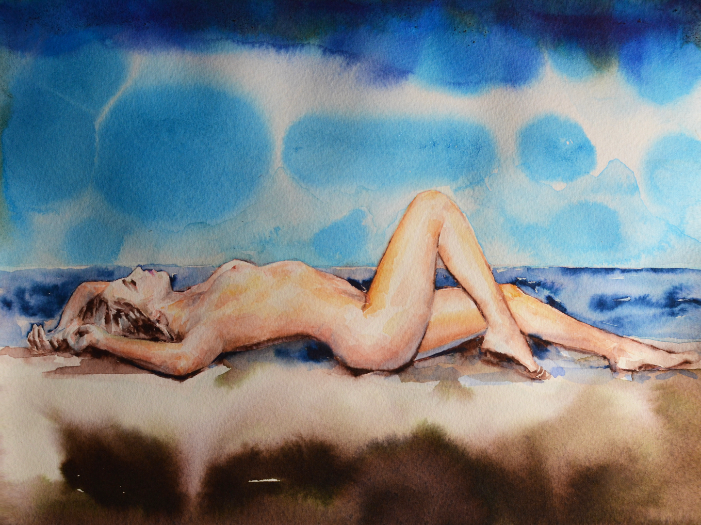 EOPN] JAE - Original Painting - Expressionism Nude Model Figure Watercolor Painting