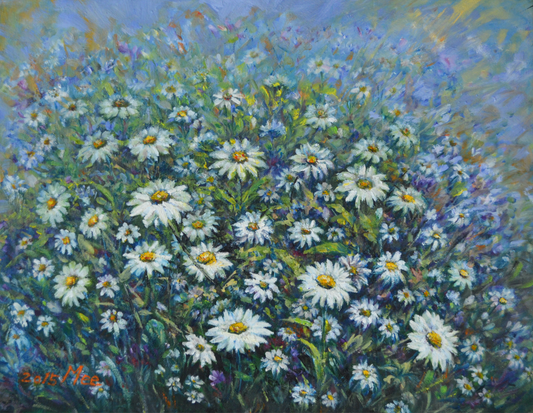 EOPL] MEE JUNG - Original Painting -  Impressionism Daisy Spring Flower Field Landscape