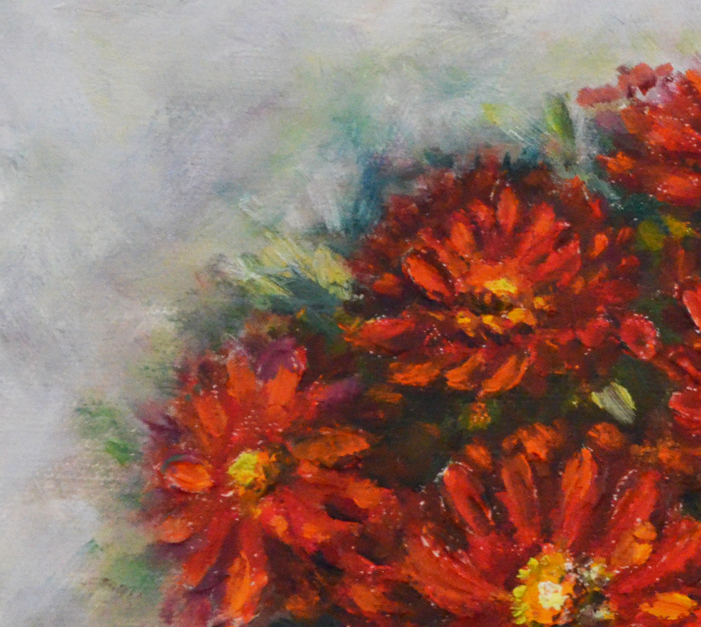 EOPR] MEE JUNG - Original Painting -  Impressionism Red Spring Flowers Botanical Painting