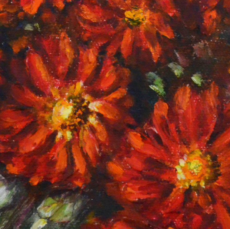 EOPR] MEE JUNG - Original Painting -  Impressionism Red Spring Flowers Botanical Painting