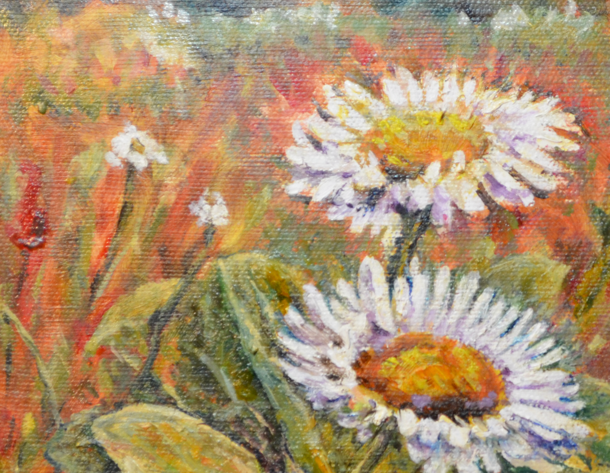 EOPR] MEE JUNG - Original Painting -  Impressionism White Daisy Flower Garden Painting