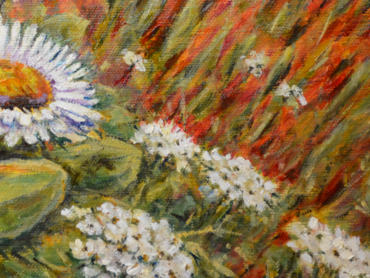 EOPR] MEE JUNG - Original Painting -  Impressionism White Daisy Flower Garden Painting