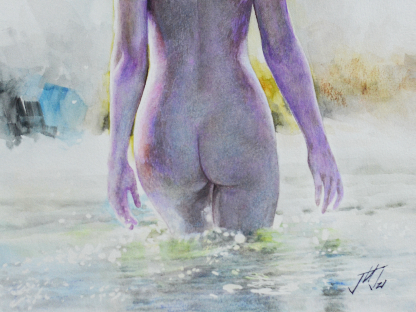 EOPN] JAE - Original Painting - Hyperrealism Nude Model Figure Watercolor Painting