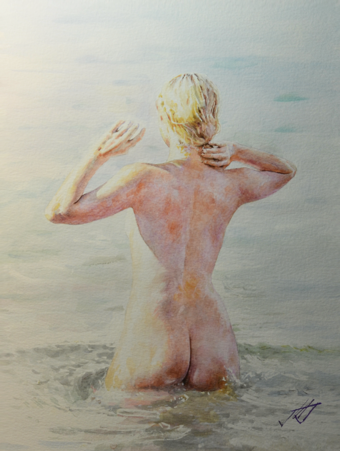 EOPN] JAE - Original Painting - Realism Nude Model Figure Watercolor Painting