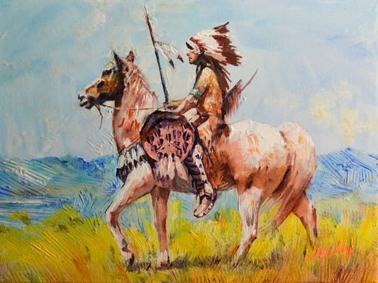 EOPW] JAY JACK JUNG (B. 1955) Original Artwork - Expressionism Native American Indian Warrior on Horse Painting