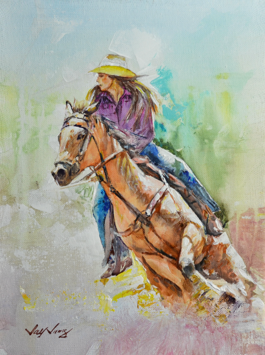 EOPW] JAY JACK JUNG (B. 1955) Original Artwork - Expressionism Cowgirl Riding Horse Painting