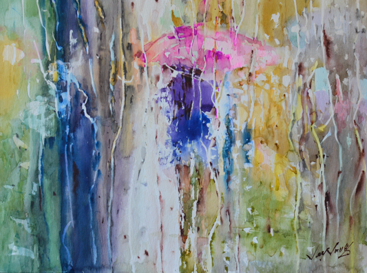 EOPF] JAY JACK JUNG (B. 1955) Original Artwork - Abstract Expressionism Lady Under the Umbrella Painting